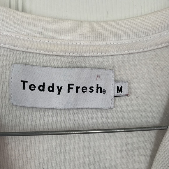 Teddy Fresh merch white crew neck teddy t shirt short sleeve sz M cotton stained - Picture 10 of 17